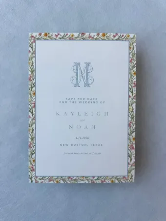 Elevated Paper Floral Border Save The Date #1 frontface vertical thumbnail