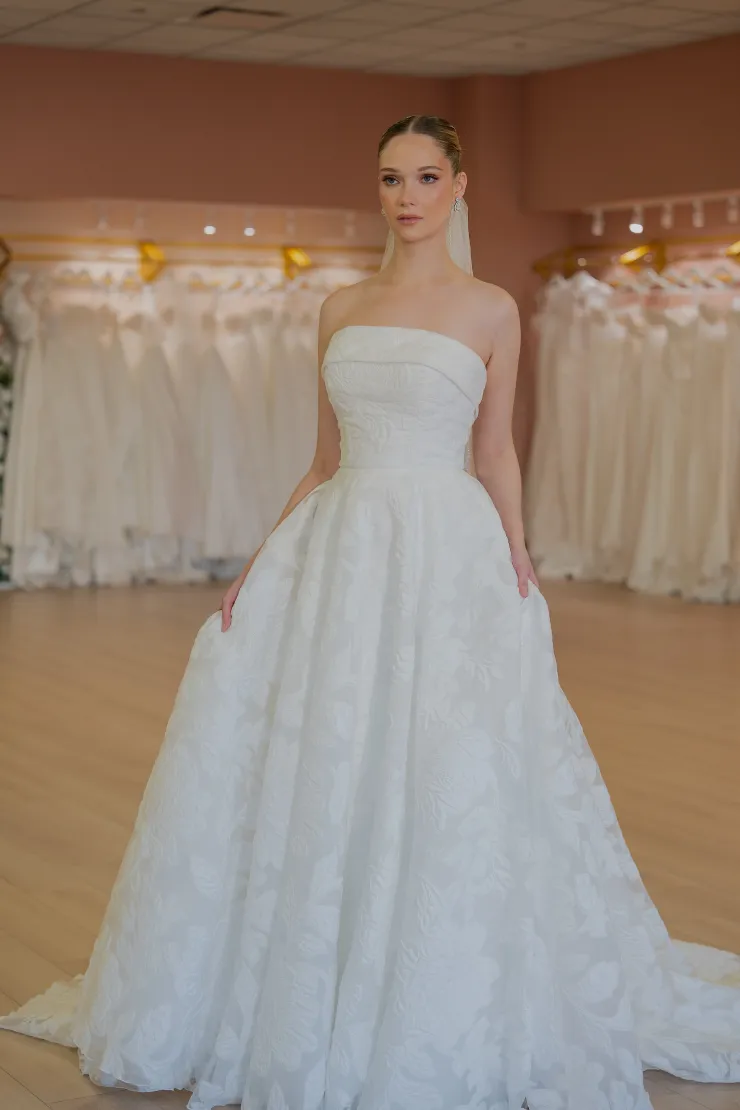 couture bridal dresses DreamDress By PMN Alsatia Haute A-Line Wedding Dress Gown Illusion Off Shoulder Floral Accents Chapel Train | Size: Small Jana Ann Couture Bridal Dresses