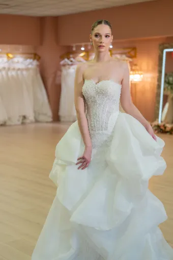 Jana Ann Couture Style #26034 Beaded, Chantilly Lace Fit And Flare With Deep Basque Waist And Detachable Overskirt #3 frontface vertical cropped thumbnail