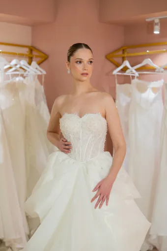 Jana Ann Couture Style #26034 Beaded, Chantilly Lace Fit And Flare With Deep Basque Waist And Detachable Overskirt #2 frontface vertical cropped thumbnail