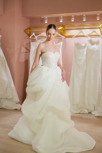 Jana Ann Couture Style #26034 Beaded, Chantilly Lace Fit And Flare With Deep Basque Waist And Detachable Overskirt #0 default frontface vertical thumbnail