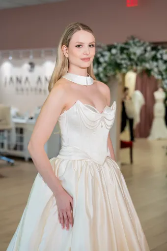 Jana Ann Couture Style #26165 Regal, 2-Piece Satin Ballgown With Sculpted Corset And Choker Collar #2 frontface vertical cropped thumbnail