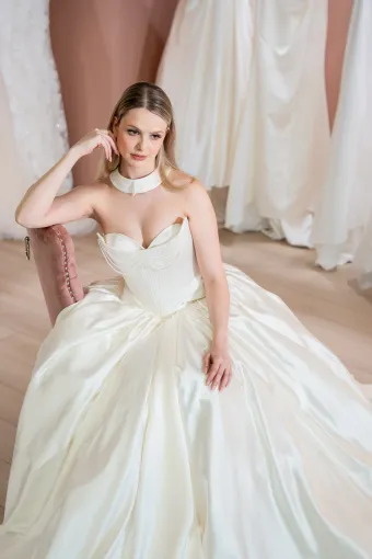 Jana Ann Couture Style #26165 Regal, 2-Piece Satin Ballgown With Sculpted Corset And Choker Collar #1 frontface vertical cropped thumbnail