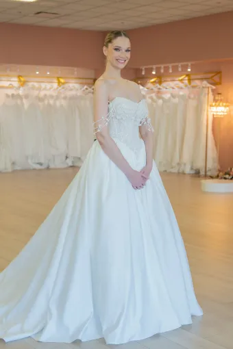 Jana Ann Couture Style #26178 Enchanting Off-The-Shoulder Ballgown With Cascading Pearl Drapes #1 frontface vertical thumbnail