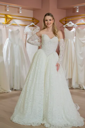 Jana Ann Couture Style #26190 Whimsical Beaded Lace Ballgown With Sweetheart Bodice And Detachable Sleeves #0 default frontface vertical thumbnail