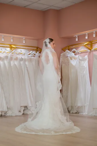 Jana Ann Couture Style #26197 Timeless High Halter Lace Gown With A Graceful Flared Train #6 backface vertical thumbnail