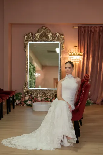 Jana Ann Couture Style #26197 Timeless High Halter Lace Gown With A Graceful Flared Train #2 frontface vertical thumbnail