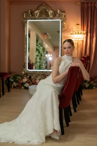 Jana Ann Couture Style #26197 Timeless High Halter Lace Gown With A Graceful Flared Train #3 frontface vertical thumbnail