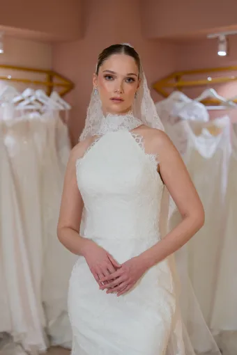 Jana Ann Couture Style #26197 Timeless High Halter Lace Gown With A Graceful Flared Train #8 frontface vertical cropped thumbnail