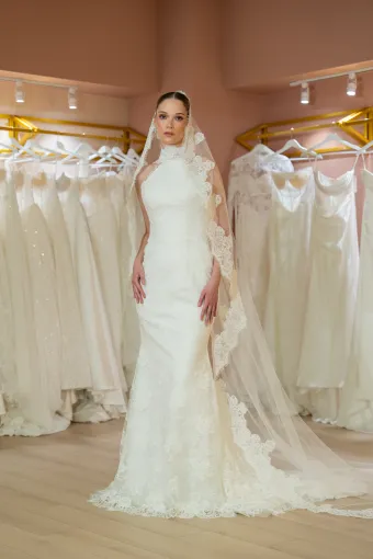 Jana Ann Couture Style #26197 Timeless High Halter Lace Gown With A Graceful Flared Train #1 frontface vertical thumbnail