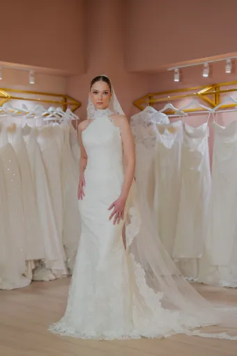 Jana Ann Couture Style #26197 Timeless High Halter Lace Gown With A Graceful Flared Train #0 default frontface vertical thumbnail