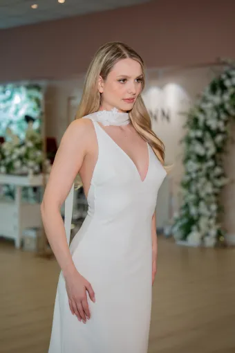 Jana Ann Couture Style #26200 Effortlessly Chic V-Neck Crepe Gown #0 default frontface vertical cropped thumbnail