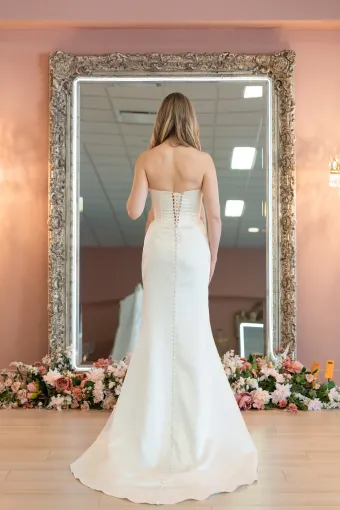 Jana Ann Couture Style #26202 Off-The-Shoulder Satin Gown With Sculpted Corset And Draped Skirt #2 backface vertical thumbnail