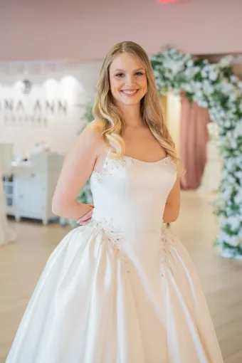 Jana Ann Couture Style #26207 Graceful Mikado Ballgown With Crystal-Kissed Scoop Neckline And Sweeping Train #5 frontface vertical cropped thumbnail