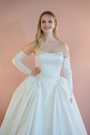 Jana Ann Couture Style #26207 Graceful Mikado Ballgown With Crystal-Kissed Scoop Neckline And Sweeping Train #6 frontface vertical cropped thumbnail