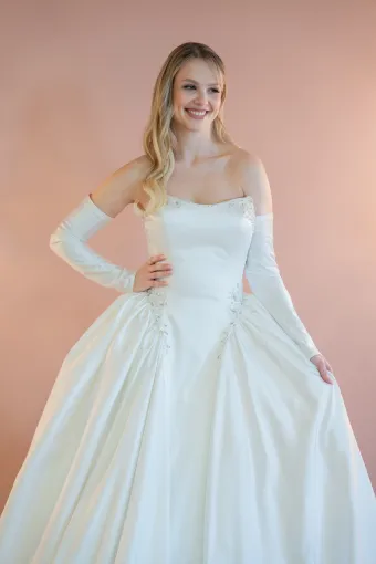 Jana Ann Couture Style #26207 Graceful Mikado Ballgown With Crystal-Kissed Scoop Neckline And Sweeping Train #4 frontface vertical cropped thumbnail