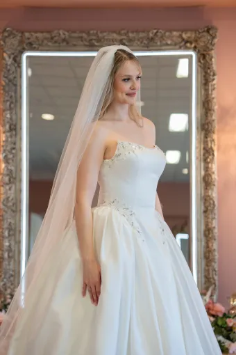 Jana Ann Couture Style #26207 Graceful Mikado Ballgown With Crystal-Kissed Scoop Neckline And Sweeping Train #3 frontface vertical cropped thumbnail