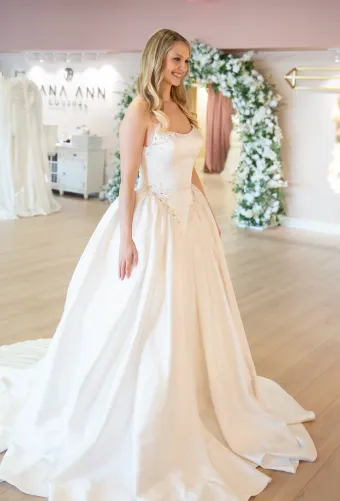 Jana Ann Couture Style #26207 Graceful Mikado Ballgown With Crystal-Kissed Scoop Neckline And Sweeping Train #0 default frontface vertical thumbnail