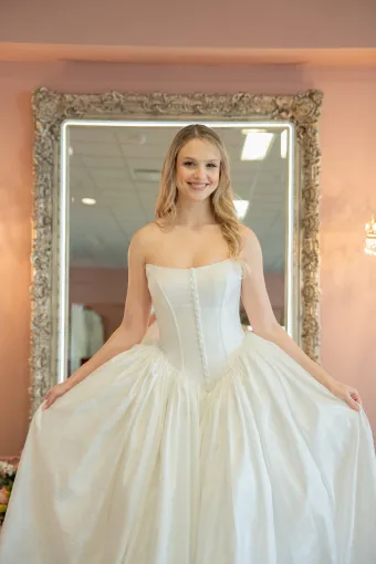 Jana Ann Couture Style #26209 Fairytale Strapless Ballgown With Buttoned Basque Bodice #2 frontface vertical cropped thumbnail