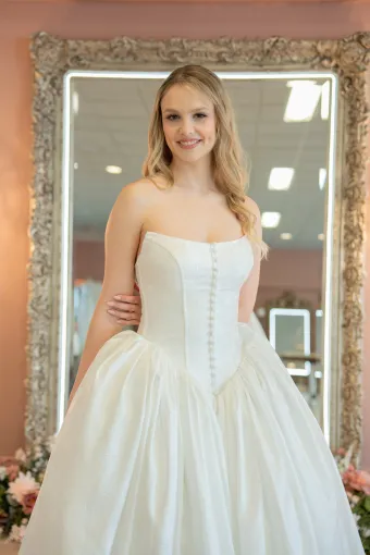 Jana Ann Couture Style #26209 Fairytale Strapless Ballgown With Buttoned Basque Bodice #1 frontface vertical cropped thumbnail