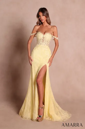 AMARRA 88930 Lace Off-the-Shoulder Sheath Gown #3 frontface vertical thumbnail