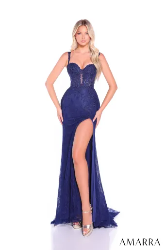 AMARRA 88930 Lace Off-the-Shoulder Sheath Gown #6 frontface vertical thumbnail