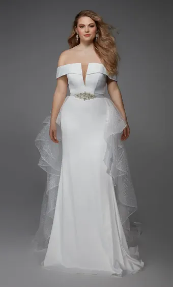 Alyce Paris 7020  Off-shoulder Plunging V Wedding Dress #8 frontface vertical thumbnail