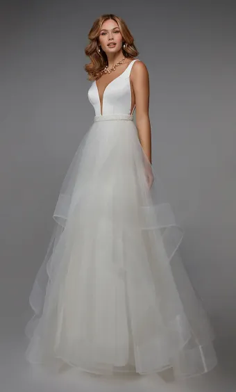 Alyce Paris 7022  A-Line V-Neck Gown with Layered Tulle Skirt - Special Occasion #2 frontface vertical thumbnail