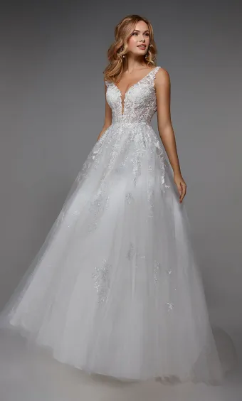 Alyce Paris 7039  Plunge V-Neck Ballgown with Lace Appliques #1 frontface vertical thumbnail