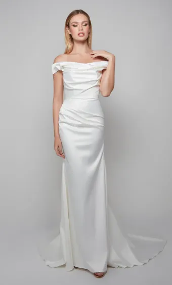 Alyce Paris 7064  Trumpet Off-shoulder Bridal Gown with Train #5 frontface vertical thumbnail