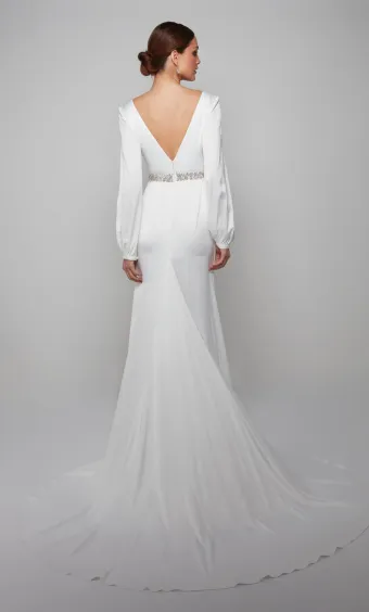 Alyce Paris 7070  Plunging V-neck Long Sleeve A-line Wedding Dress #8 backface vertical thumbnail