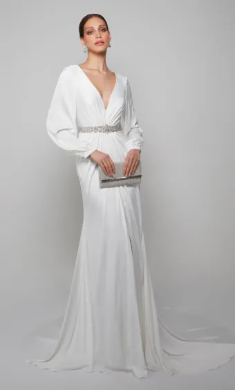 Alyce Paris 7070  Plunging V-neck Long Sleeve A-line Wedding Dress #2 frontface vertical thumbnail
