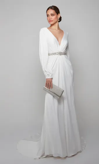 Alyce Paris 7070  Plunging V-neck Long Sleeve A-line Wedding Dress #3 frontface vertical thumbnail