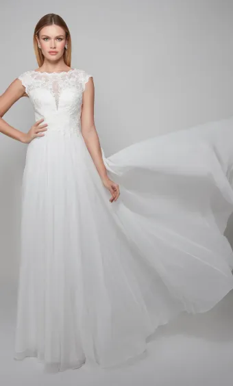 Alyce Paris 7073  A-Line Wedding Dress with Lace Illusion Bodice #5 frontface vertical thumbnail