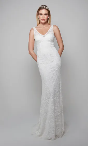 Alyce Paris 7075  Lace Sheath Wedding Dress V-Neck #2 frontface vertical thumbnail