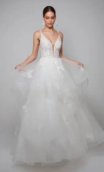Alyce Paris 7080  Embellished Bodice Tulle Ballgown Wedding Dress #8 frontface vertical thumbnail