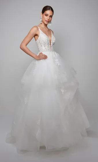Alyce Paris 7080  Embellished Bodice Tulle Ballgown Wedding Dress #6 frontface vertical thumbnail