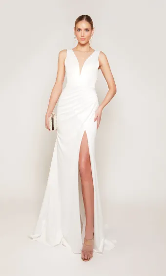 Alyce Paris 7092  Trumpet Wedding Dress with Plunging Neckline & Slit #1 frontface vertical thumbnail