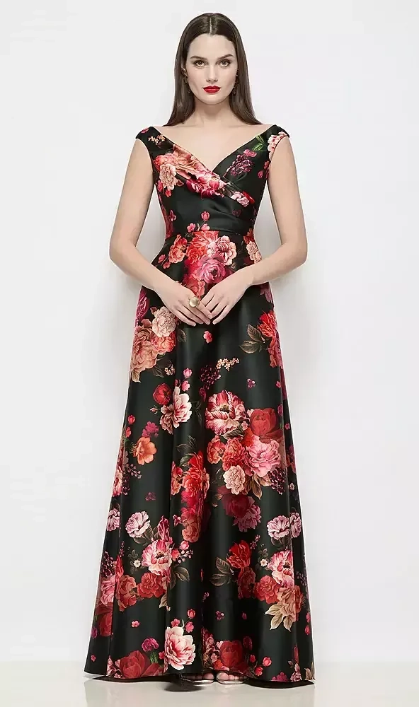 alfred sung a line dress D902FDV Off-the-Shoulder Pleated Crossover Fleur de Villes Satin A-Line Maxi Youll look and feel Mismatched Rose Gold Sequin size: 14 Size:Custom size US Formal gown