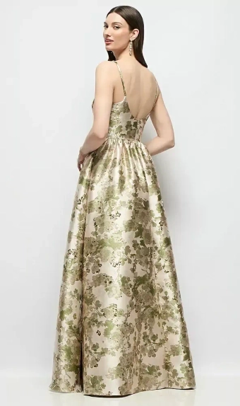 Dessy Collection 3169AFJ  Scoop Neck Drop Basque Skirt Abstract Floral Jacquard Maxi Dress with Pockets #2 default backface vertical thumbnail