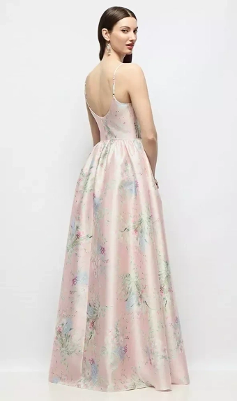 Dessy Collection 3169EFP  Scoop Neck Drop Basque Skirt Esme Floral Satin Maxi Dress with Pockets #2 default backface vertical thumbnail