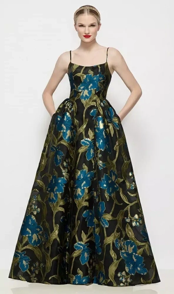 Dessy Collection 3169LOJ  Scoop Neck Drop Basque Skirt Luna Organza Jacquard Floral Maxi Dress #0 default frontface vertical thumbnail