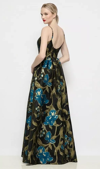 Dessy Collection 3169LOJ  Scoop Neck Drop Basque Skirt Luna Organza Jacquard Floral Maxi Dress #2 default backface vertical thumbnail