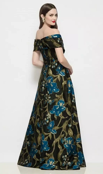 Dessy Collection 3198LOJ  Off-Shoulder Wrap Luna Organza Jacquard Floral Maxi Dress with Full Skirt #2 default backface vertical thumbnail