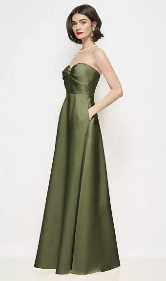 Dessy Collection 3199  Strapless Pleated U-Wire Satin Maxi Dress with Semi Circle Skirt #1 frontface vertical thumbnail