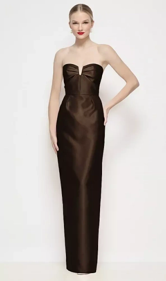 Dessy Collection 3200  Strapless Pleated U-Wire Satin Column Maxi Dress #0 default frontface vertical thumbnail