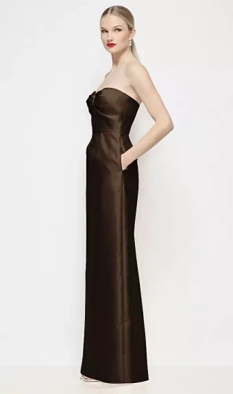 Dessy Collection 3200  Strapless Pleated U-Wire Satin Column Maxi Dress #1 frontface vertical thumbnail