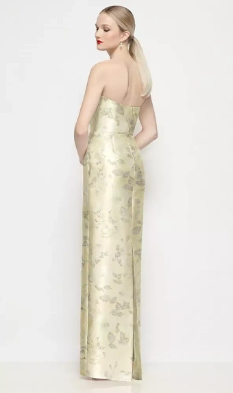 Dessy Collection 3200FP  Strapless Pleated U-Wire Floral Satin Column Maxi Dress #2 default backface vertical thumbnail