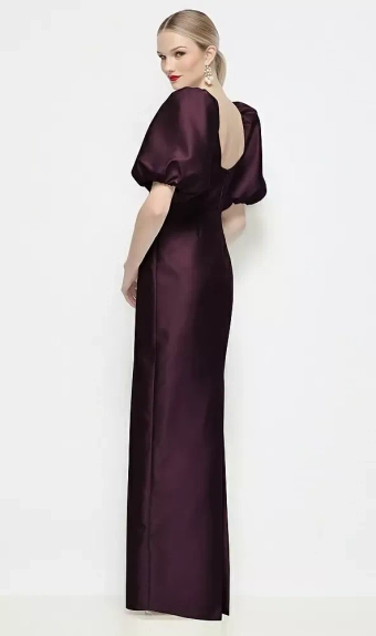 Dessy Collection 3201  Bateau Neck Satin Column Maxi Dress with Puff Sleeves #2 default backface vertical thumbnail