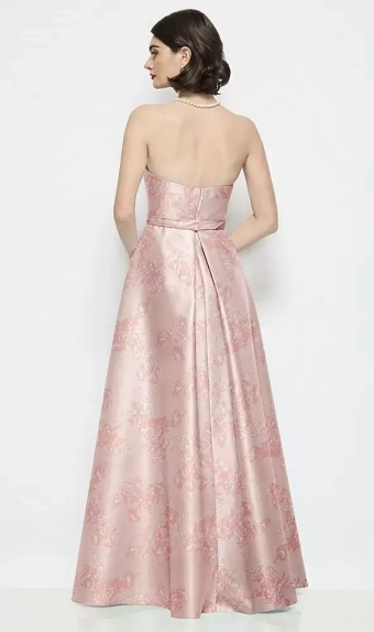Dessy Collection 3202FP  Strapless Bow-Waist Floral Satin Column Dress with Overskirt #2 default backface vertical thumbnail